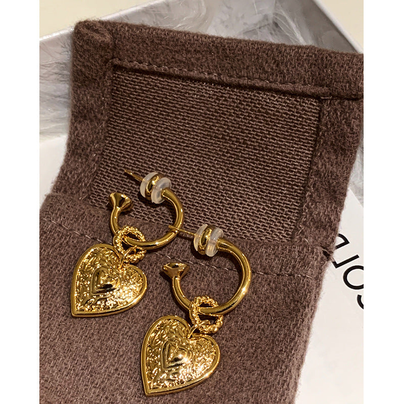 INS Style Sterling Silver Vintage Heart Earrings