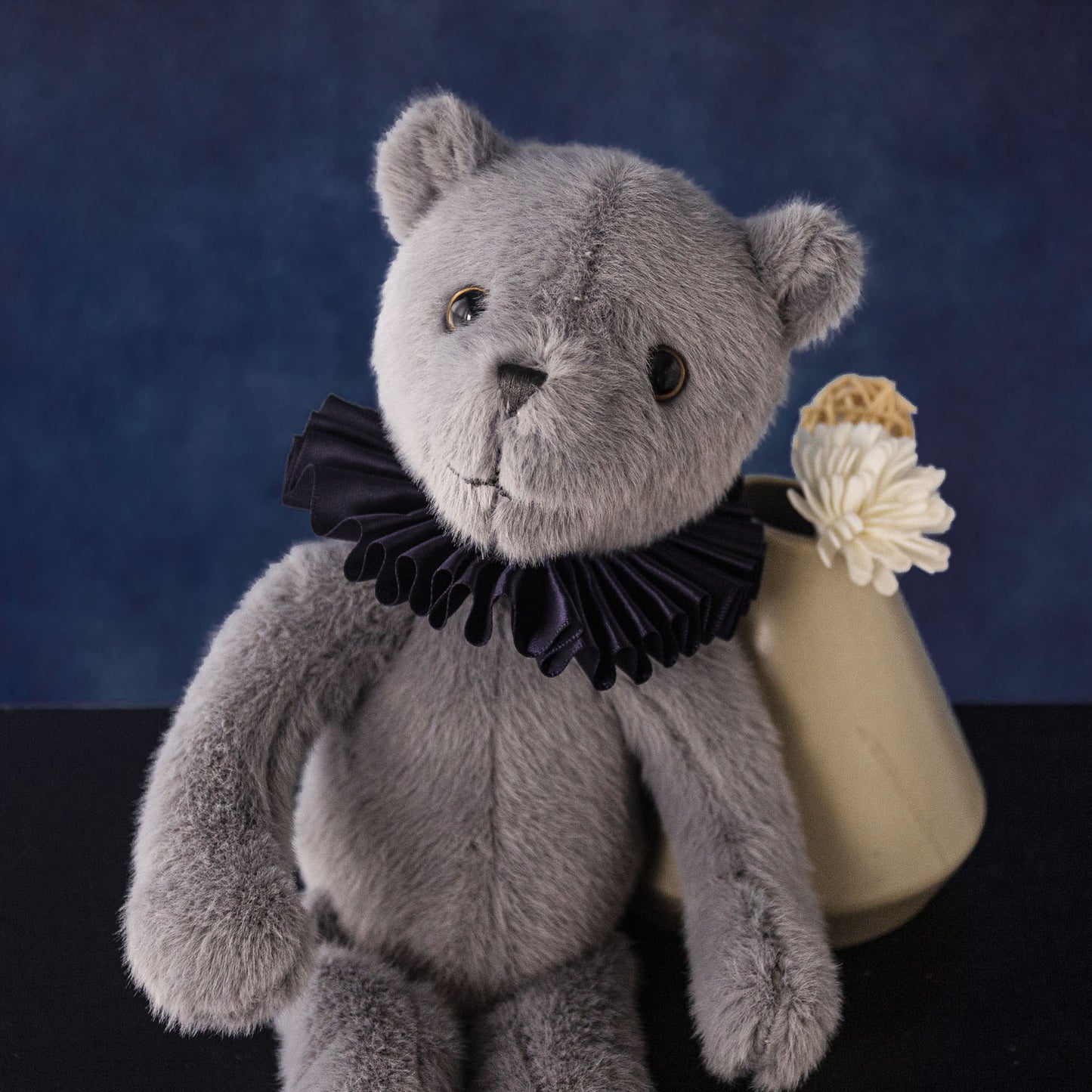 Dabron 30cm Gray Teddy Bear Doll, Original Vintage Plush Stuffed Toy with Rabbit Fur