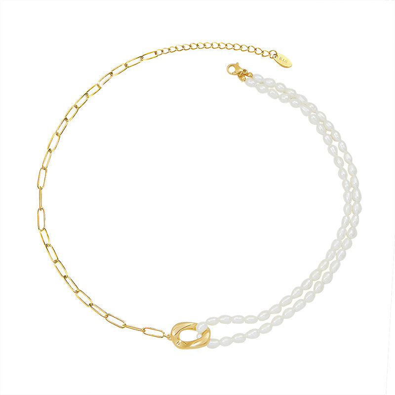 Sophisticated Fusion: Freshwater Pearl & 18K Gold-Plated Titanium Steel Minimalist Necklace – Uncompromising Elegance for the Confident Woman