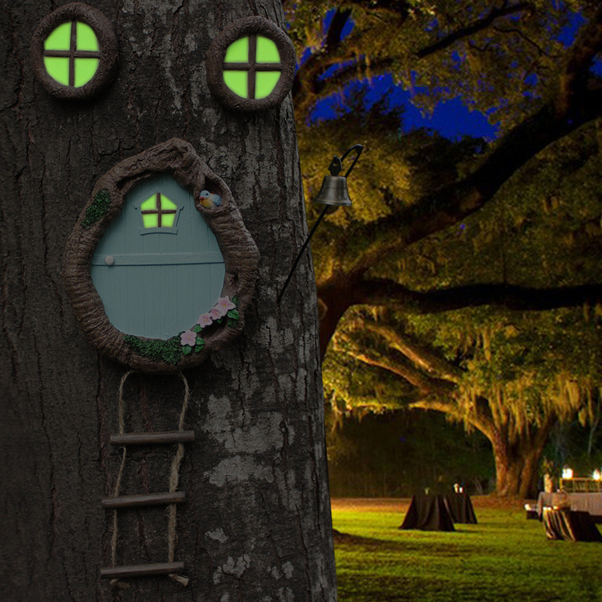 Fairy Door and Windows for Trees Glow in The Dark Wall Trees Lawn Ornament with Fairy Lamp Miniature Fairy House Window and Door
