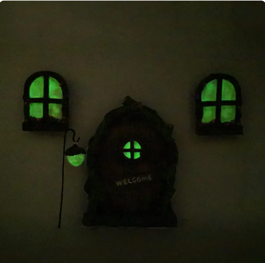 Fairy Door And Windows For Trees Glow In The Dark Yard Art Sculpture Decoration