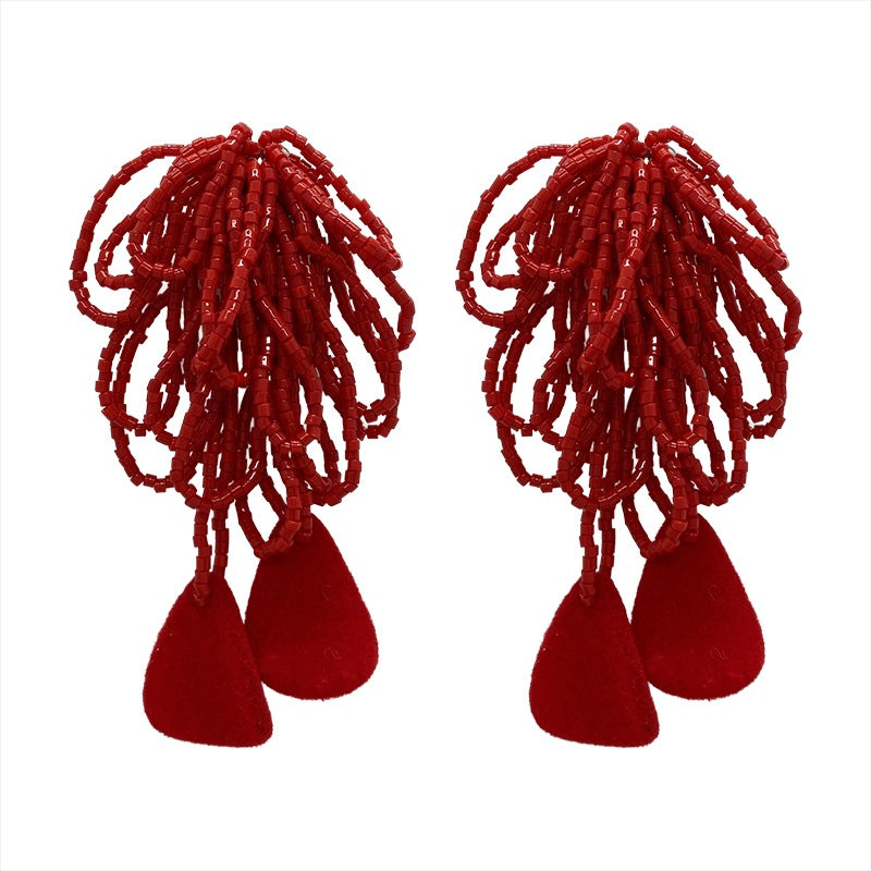 Artisanal Flower Petal Beaded Tassel Earrings for a Stylish Edge