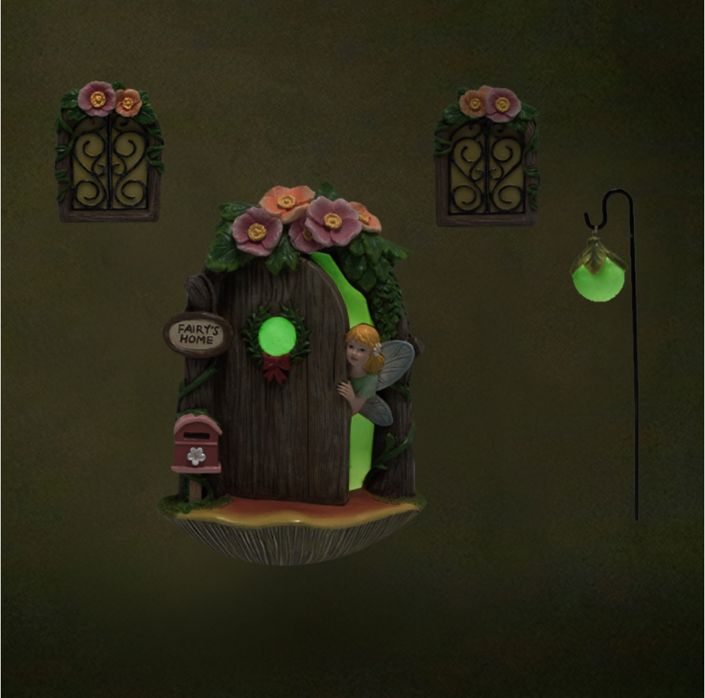 Night Glow Fairy Door and Window Hanging, Creative Resin Garden Tree Ornament