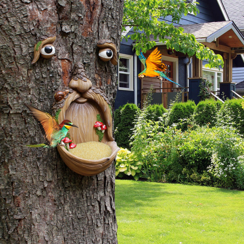 Outdoor Mushroom Tree Face Decoration Bird Feeder