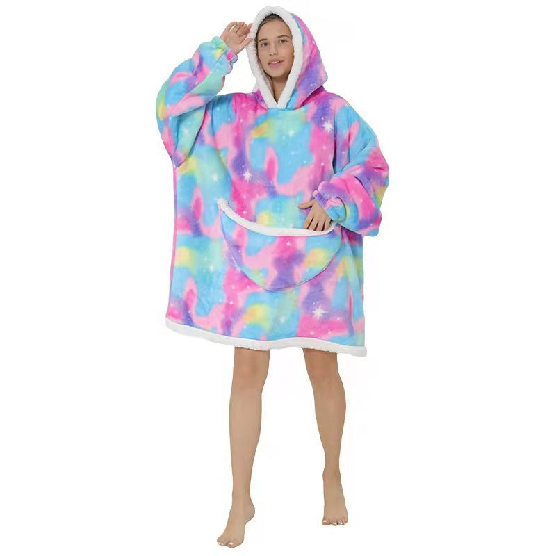 Fleece-Lined Lazy Blanket Hoodie in Flannel and Sherpa, TV Television Blanket with Hood, Outdoor Lazywear for Warmth and Comfort