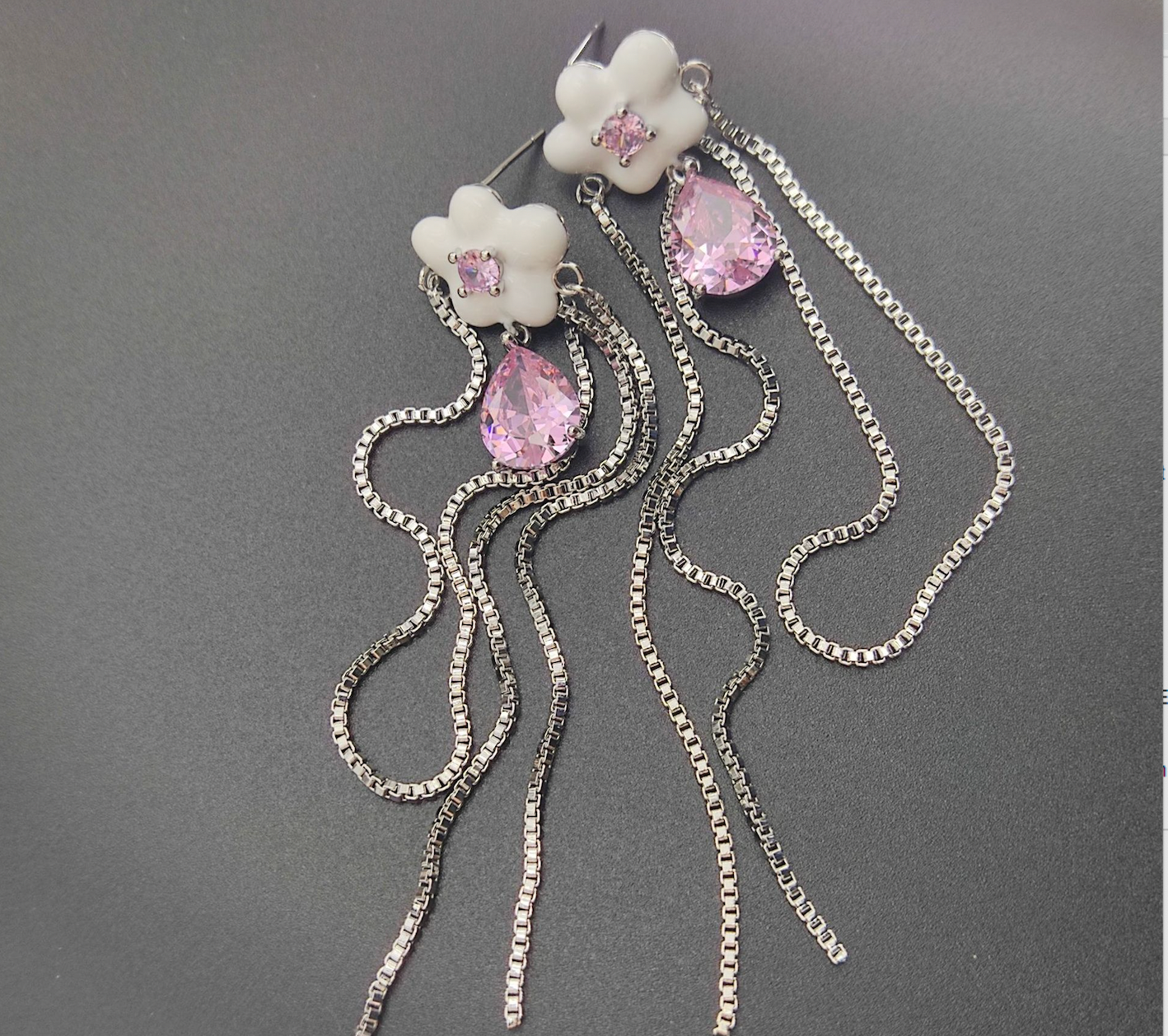Italian Import Handcrafted Pink Floral Tassel Earrings - S925 Silver Needle, Fashion-Forward Niche Designe