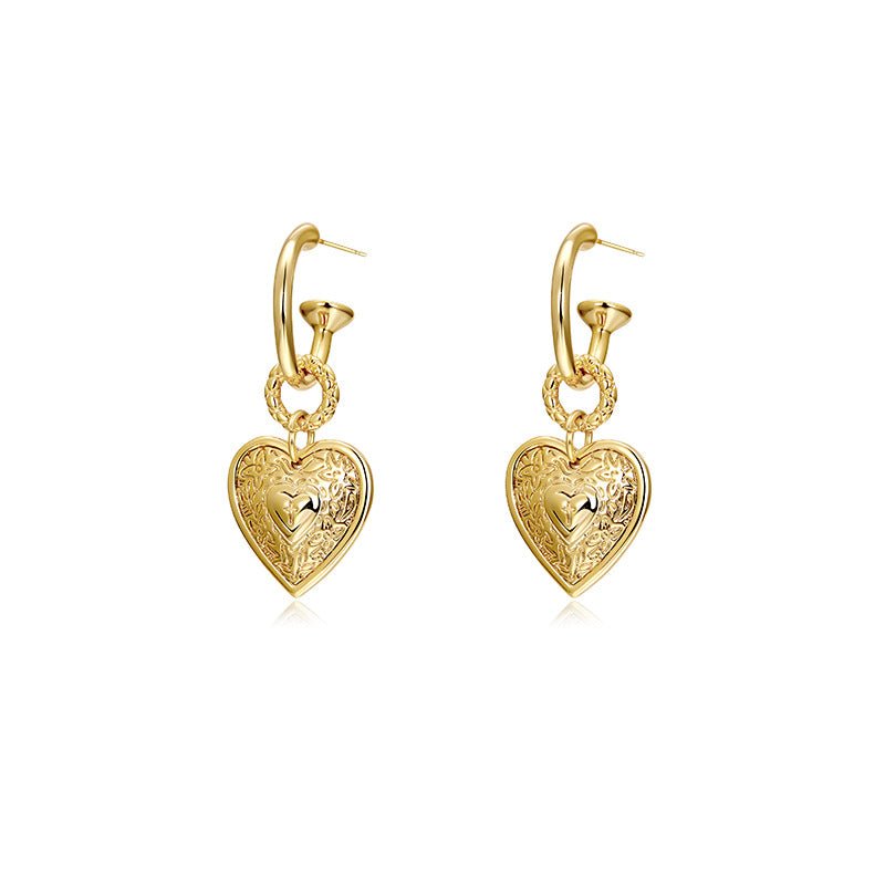 INS Style Sterling Silver Vintage Heart Earrings