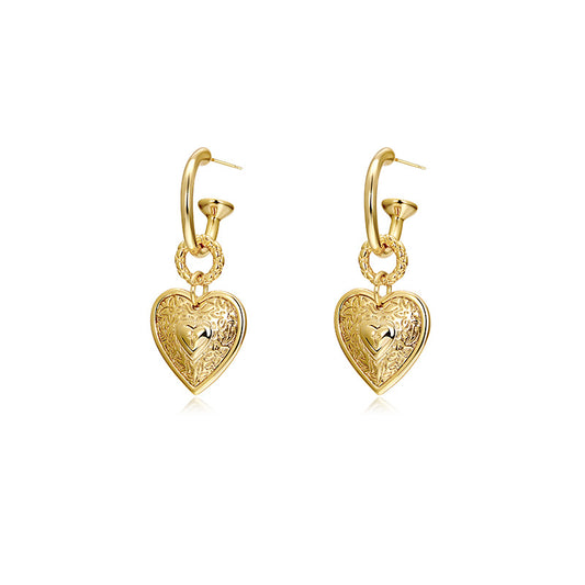 INS Style Sterling Silver Vintage Heart Earrings