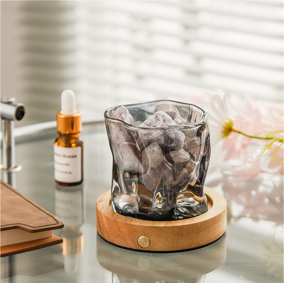 Rechargeable Aroma Lamp with Aromatherapy Essential Oil Diffuser Stone, Long-lasting Indoor Home Fragrance Crystal Ornament without Fire