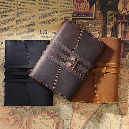 Genuine Crazy Horse Leather Vintage Notebook Planner Book Cover A6 Size