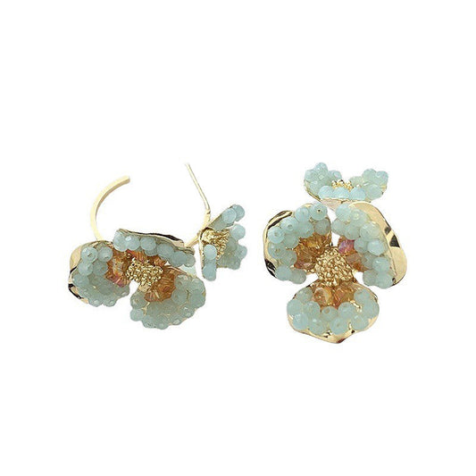 Retro Antique AestheticNiche Vintage Charm Palace-style Green Crystal Floral Earrings with