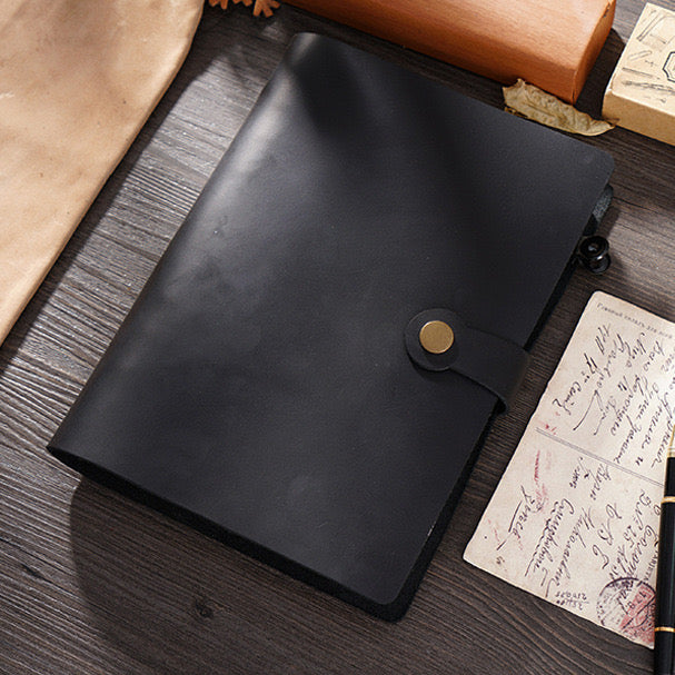 Top Fashion Genuine Leather Rings Notebook A5 Planner With Brass Binder Spiral Sketchbook Snap Button