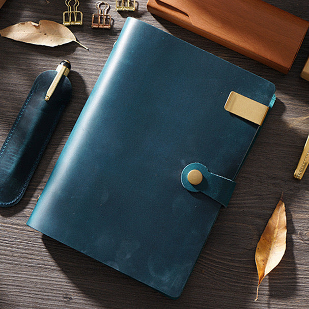 Top Fashion Genuine Leather Rings Notebook A5 Planner With Brass Binder Spiral Sketchbook Snap Button