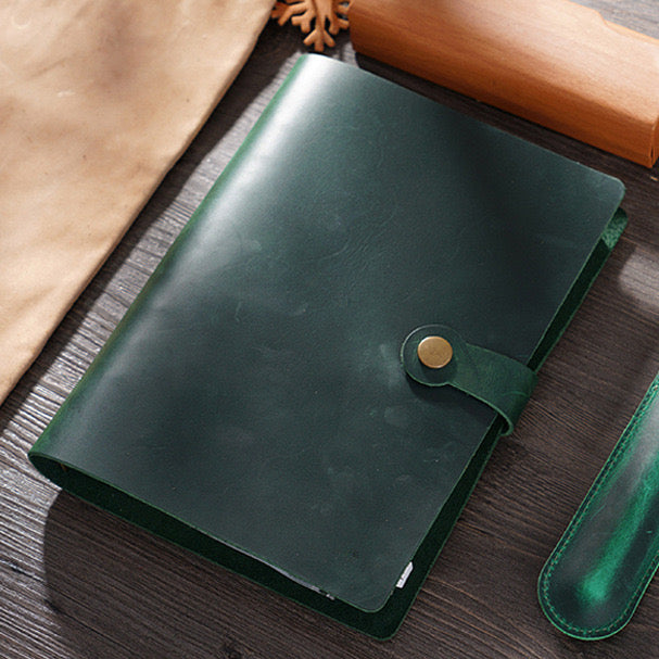 Top Fashion Genuine Leather Rings Notebook A5 Planner With Brass Binder Spiral Sketchbook Snap Button