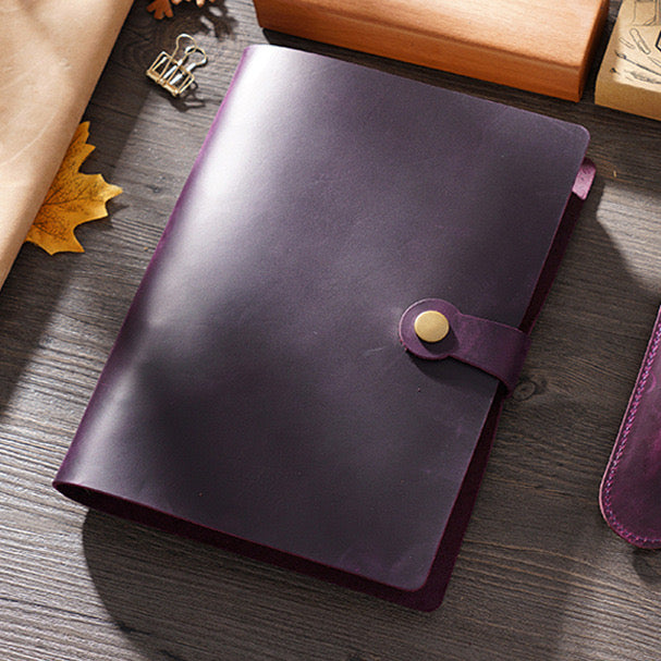 Top Fashion Genuine Leather Rings Notebook A5 Planner With Brass Binder Spiral Sketchbook Snap Button