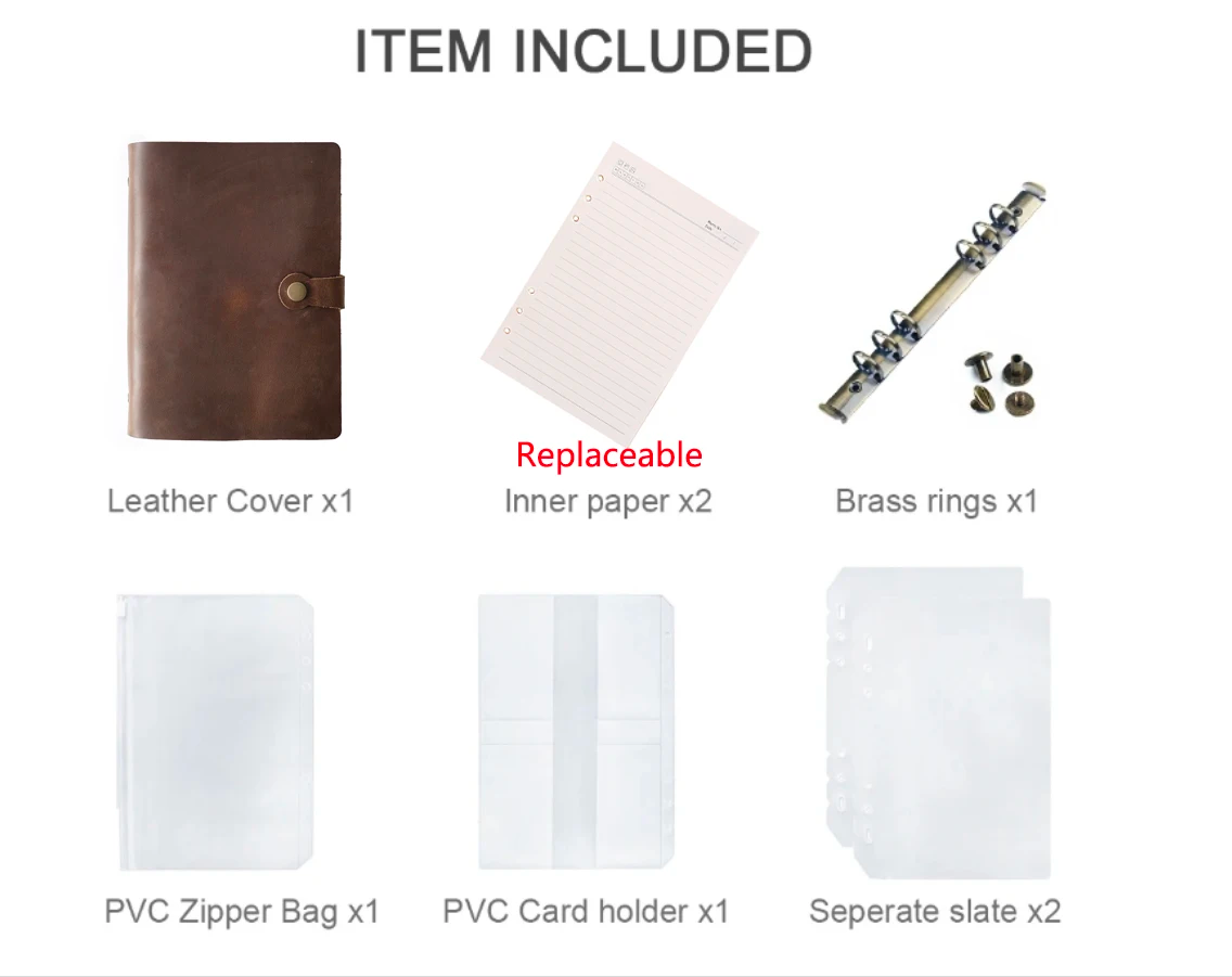 Top Fashion Genuine Leather Rings Notebook A5 Planner With Brass Binder Spiral Sketchbook Snap Button