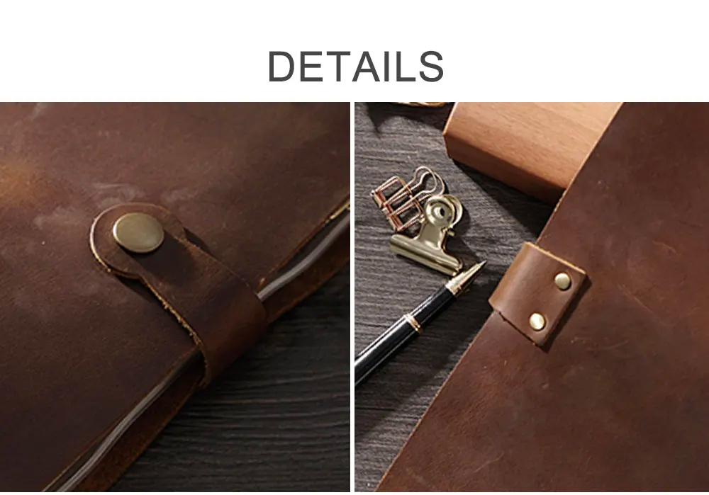 Top Fashion Genuine Leather Rings Notebook A5 Planner With Brass Binder Spiral Sketchbook Snap Button