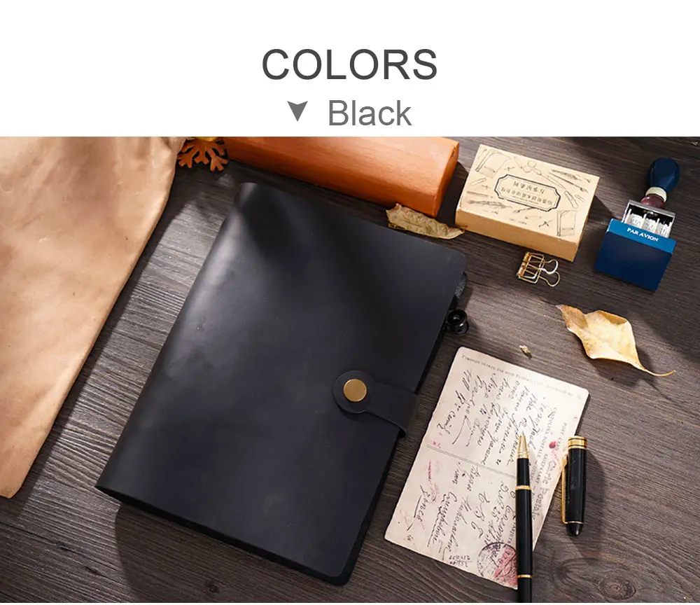 Top Fashion Genuine Leather Rings Notebook A5 Planner With Brass Binder Spiral Sketchbook Snap Button