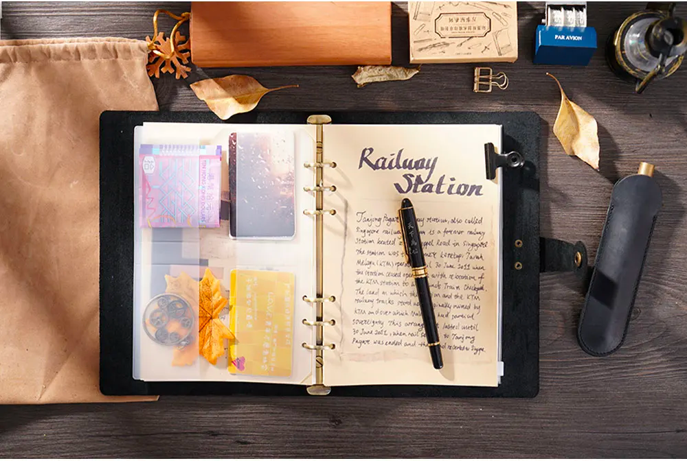 Top Fashion Genuine Leather Rings Notebook A5 Planner With Brass Binder Spiral Sketchbook Snap Button