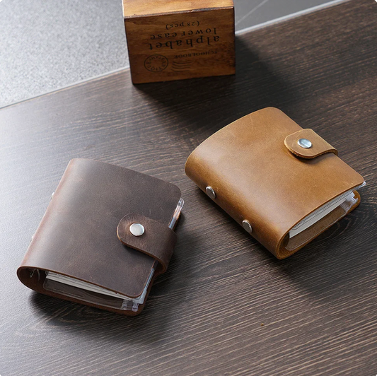 Genuine Leather A9 Size Ring Planner with 3 Hole Binder Crazy Horse Leather Mini Notebook