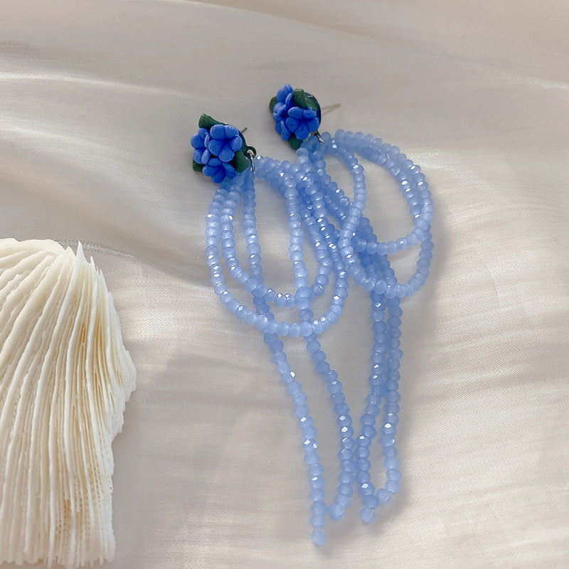 Original Fresh Blue Floral Beaded Stud Earrings