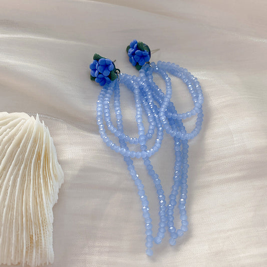 Original Fresh Blue Floral Beaded Stud Earrings