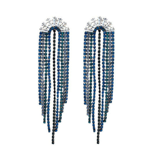 Bold and Distinctive Blue Gradient Long Tassel Earring
