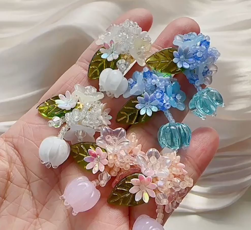 Countryside Fantasy Handwoven 3D Floral Earrings in Serene Blue