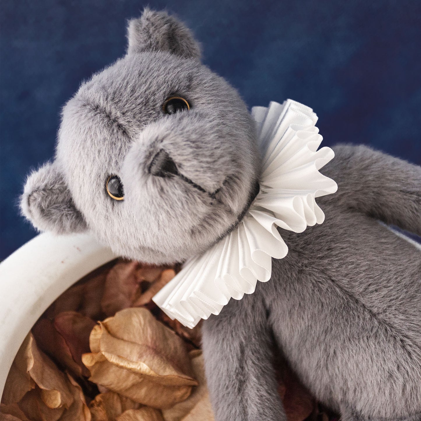 Dabron 30cm Gray Teddy Bear Doll, Original Vintage Plush Stuffed Toy with Rabbit Fur