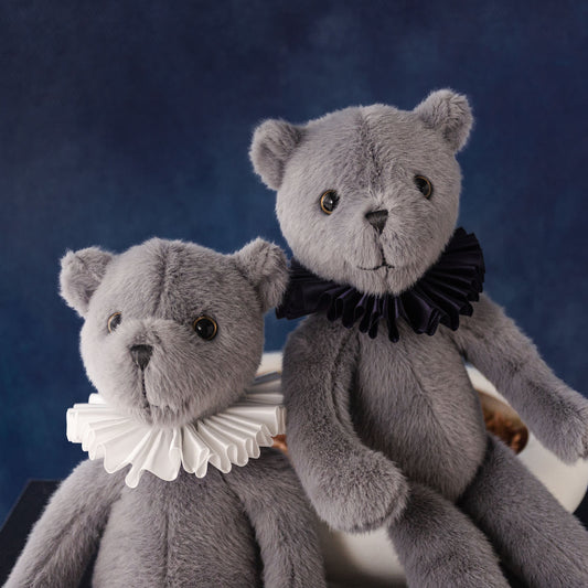Dabron 30cm Gray Teddy Bear Doll, Original Vintage Plush Stuffed Toy with Rabbit Fur