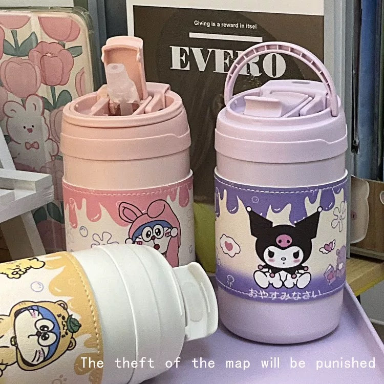 Sanrio Kuromi Anime Mug Coffee Cup  Double drinking straw coffee cup 500ml