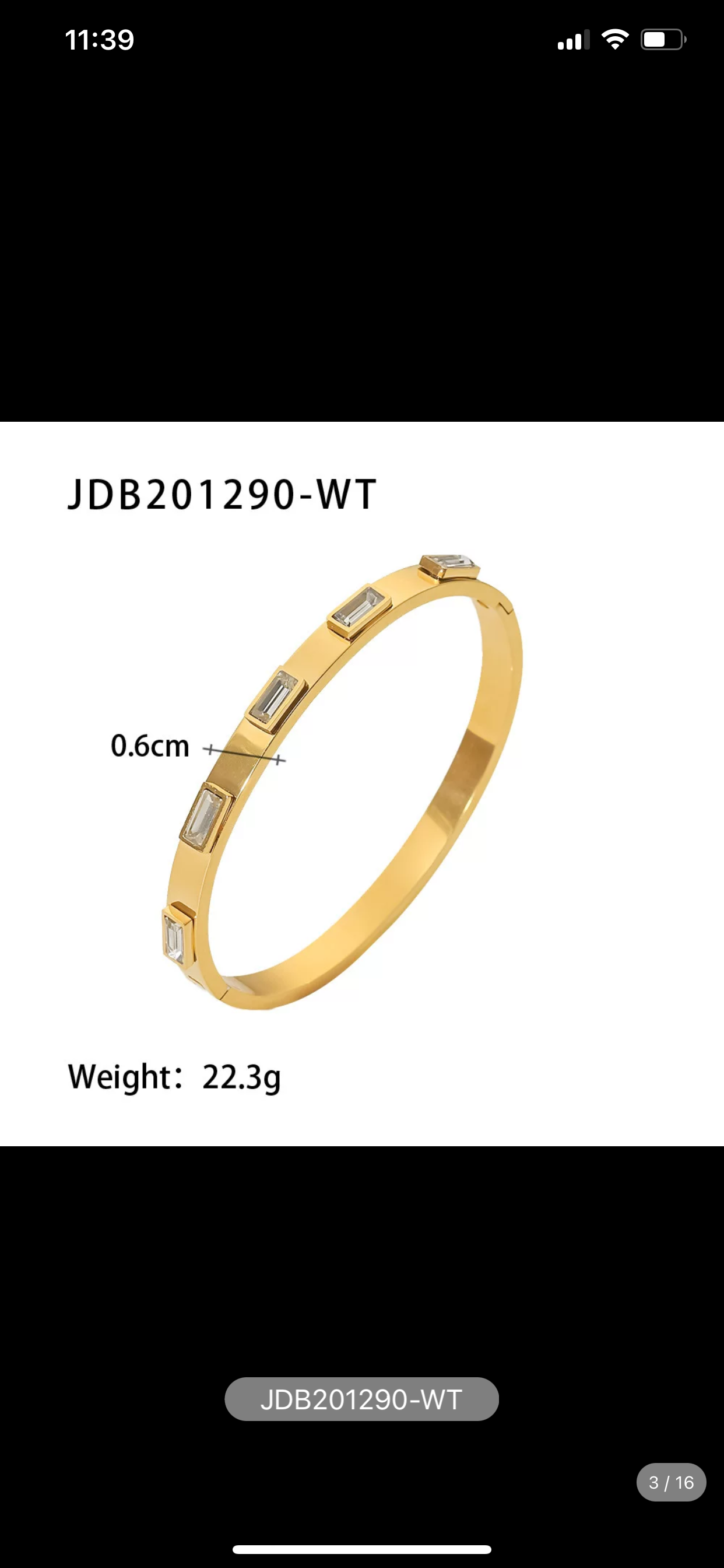 Woman 18K Gold Plated Stainless Steel Square Cubic Zircon Cuff Bracelet Bangle