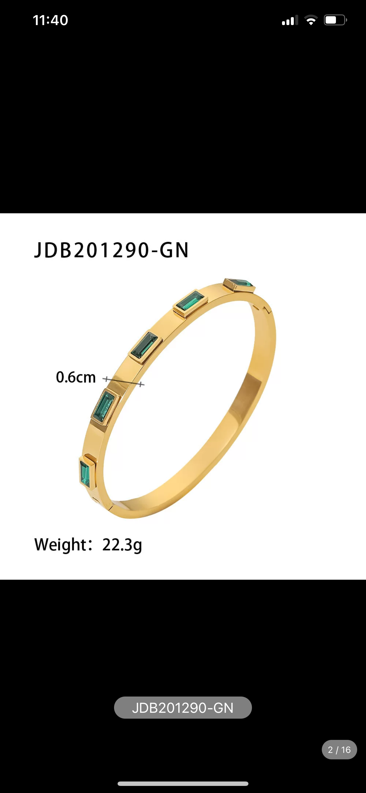 Woman 18K Gold Plated Stainless Steel Square Cubic Zircon Cuff Bracelet Bangle