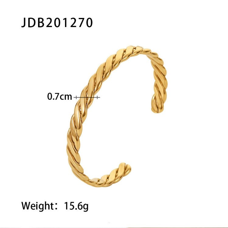 Woman 18K Gold Plated Stainless Steel Square Cubic Zircon Cuff Bracelet Bangle