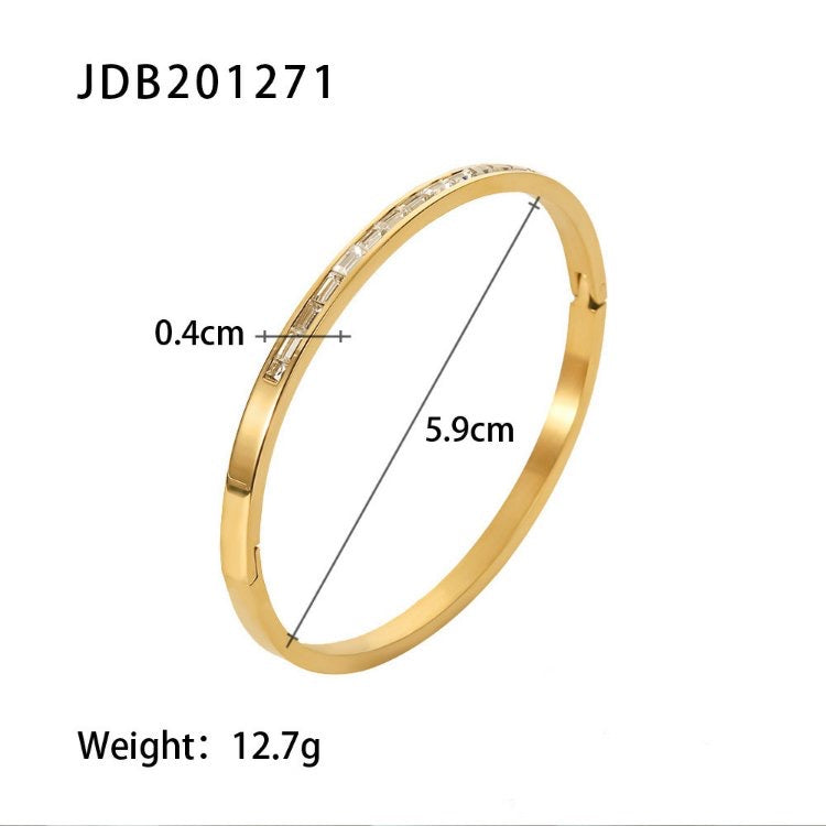 Woman 18K Gold Plated Stainless Steel Square Cubic Zircon Cuff Bracelet Bangle