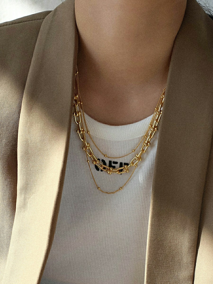 Chain-Embellished Short-Length Boutique Design Necklace