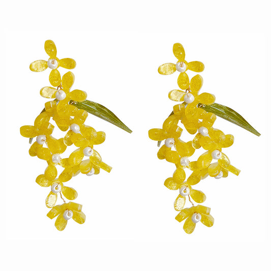 Delicate Freshness Elegant Ladies Osmanthus Green Leaf Stud Earrings