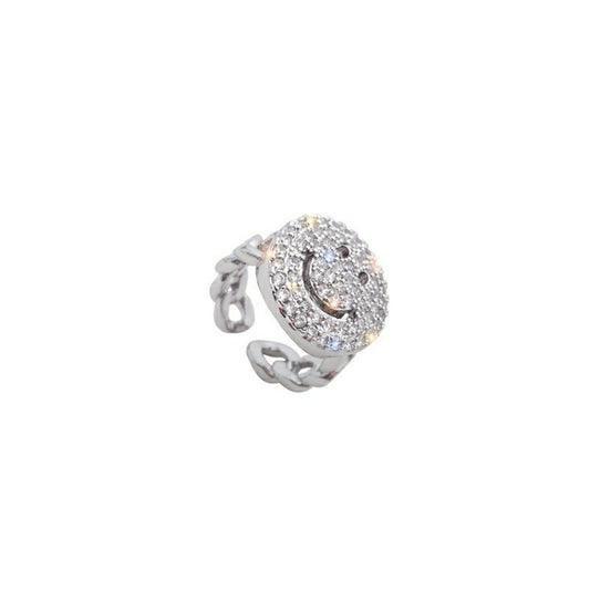 Diamond-Encrusted Smiley Face Ring: Chic and Trendy Split Shank Index Finger Ring