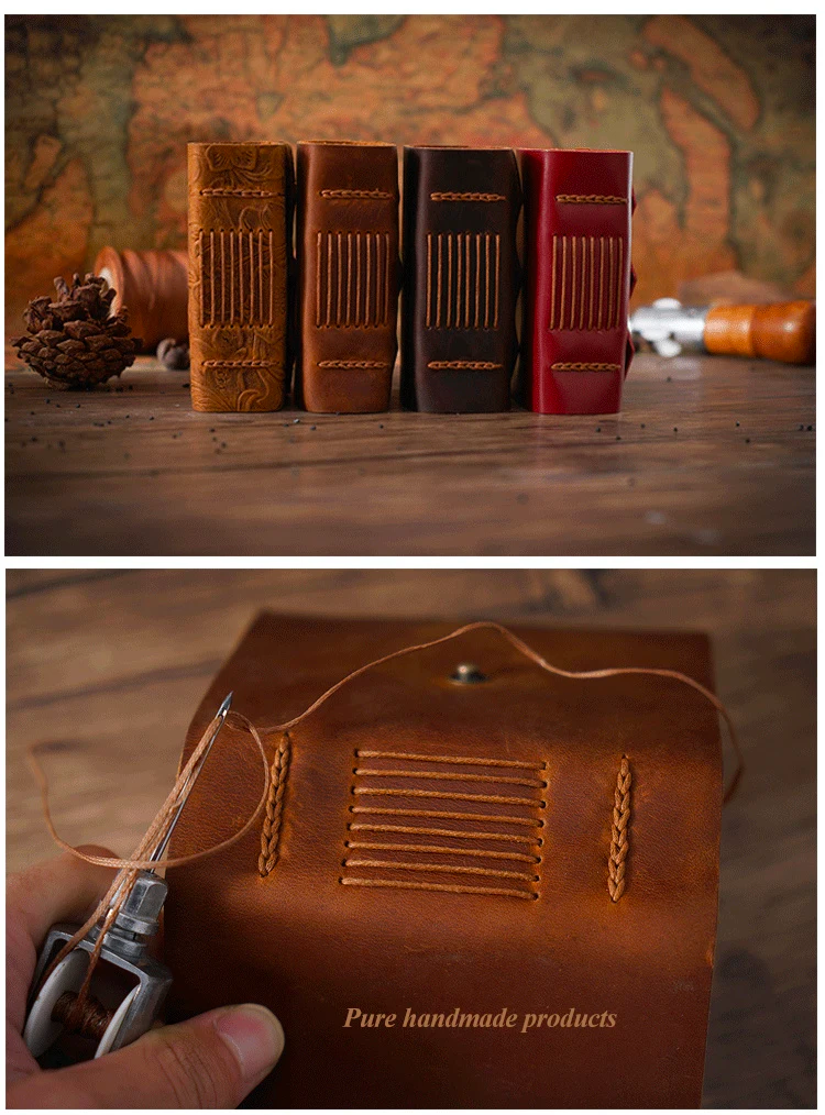 Leather Pocket Size Portable Notepad Retro Notebook Handmade Cowhide Small Diary Neutral Graffiti Book Planner