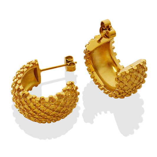 Distinctive Minimalist Aesthetic: Crossed Diamond-C Shaped Titanium Steel Gold-Plated Earrings with Cool and Edgy Vibes
