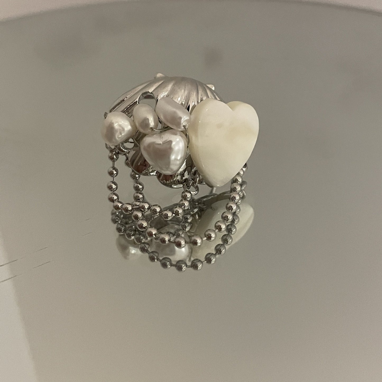 French Baroque-Inspired Shell Tassel Statement Ring with Elegance
