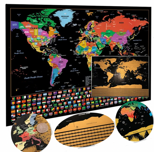 Deluxe World Maps Poster with Flags, Scratch Maps Wall Painting 59X83 CM