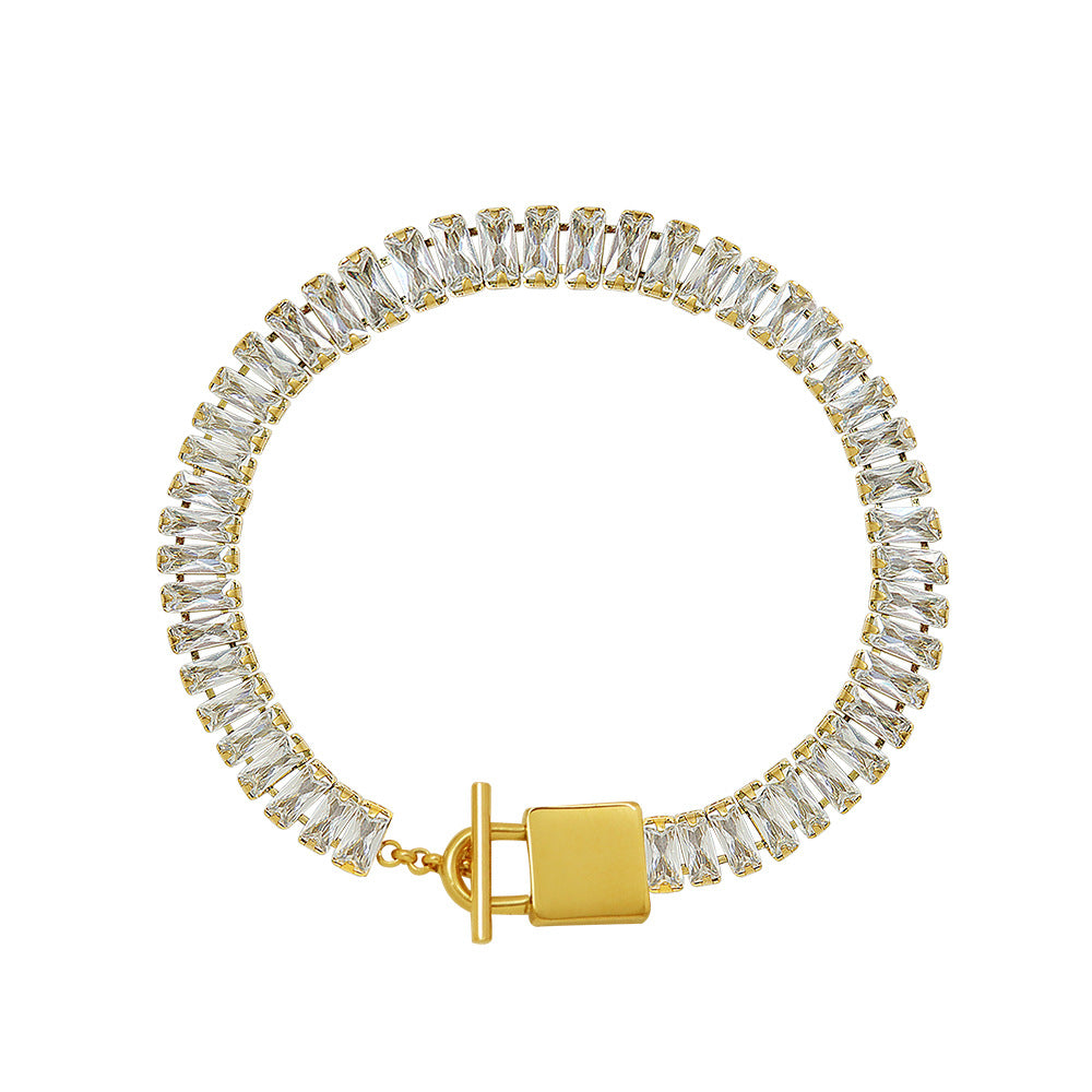 Chic Minimalist Titanium Steel 18K Gold-Plated Lock OT Clasp Zircon-Embellished Bracelet with a Touch of Effortless Luxury