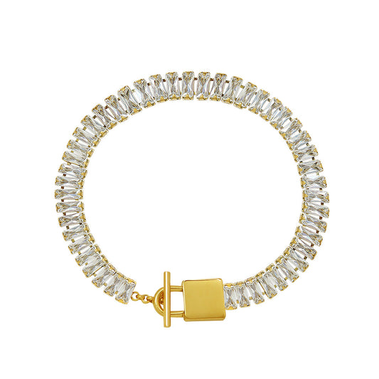 Chic Minimalist Titanium Steel 18K Gold-Plated Lock OT Clasp Zircon-Embellished Bracelet with a Touch of Effortless Luxury