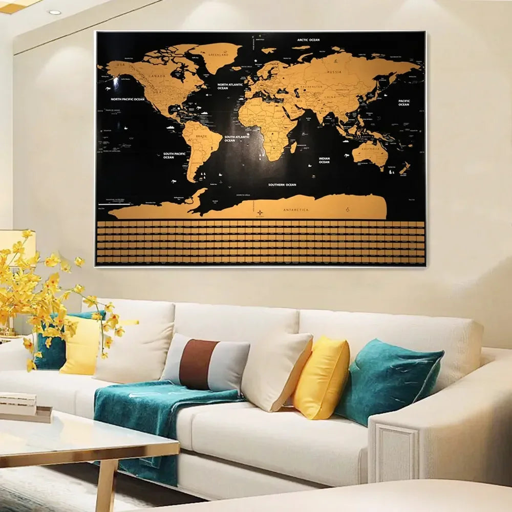 Deluxe World Maps Poster with Flags, Scratch Maps Wall Painting 59X83 CM