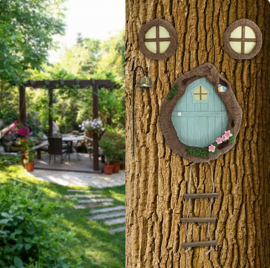 Fairy Door and Windows for Trees Glow in The Dark Wall Trees Lawn Ornament with Fairy Lamp Miniature Fairy House Window and Door