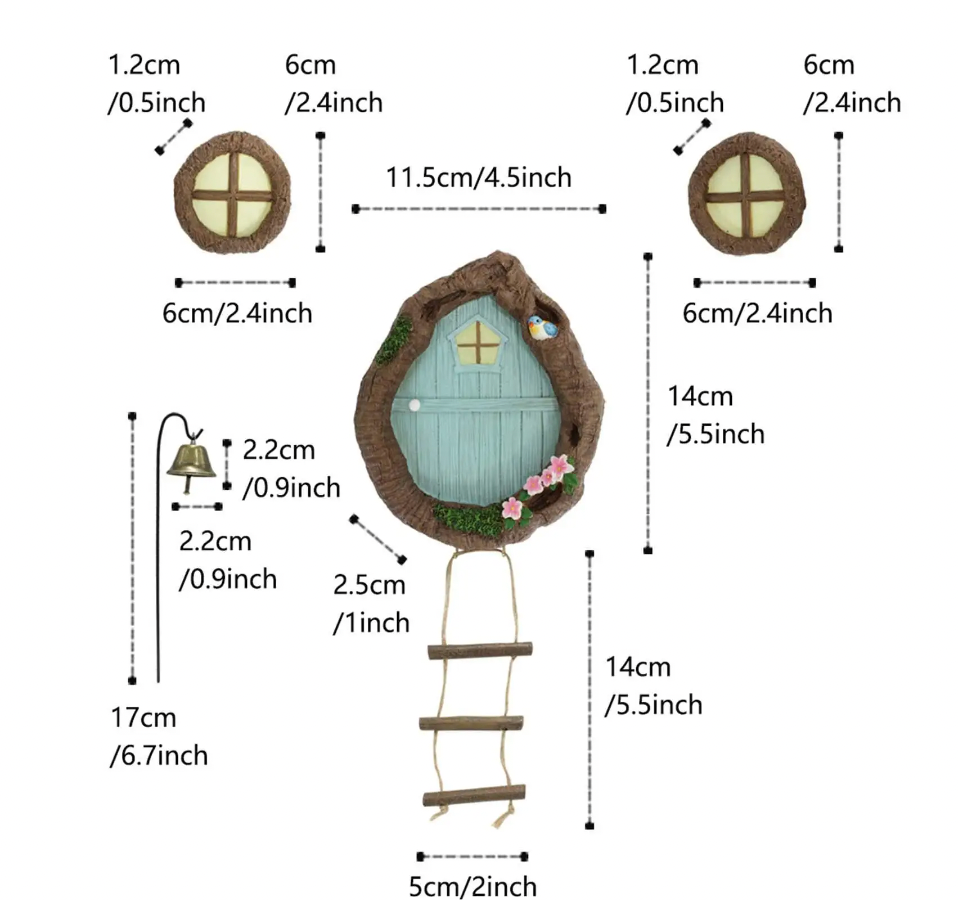 Fairy Door and Windows for Trees Glow in The Dark Wall Trees Lawn Ornament with Fairy Lamp Miniature Fairy House Window and Door