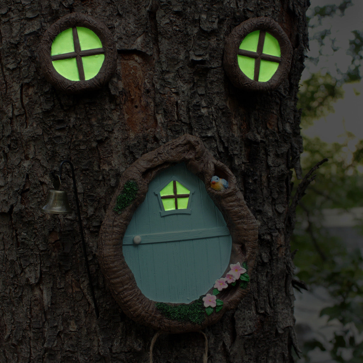 Fairy Door and Windows for Trees Glow in The Dark Wall Trees Lawn Ornament with Fairy Lamp Miniature Fairy House Window and Door