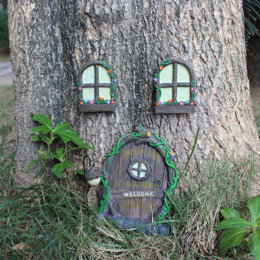 Fairy Door And Windows For Trees Glow In The Dark Yard Art Sculpture Decoration