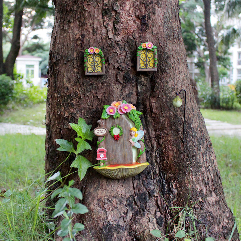 Night Glow Fairy Door and Window Hanging, Creative Resin Garden Tree Ornament